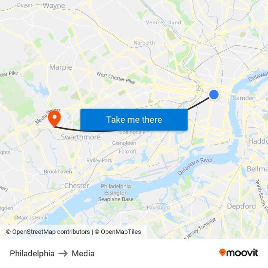 Philadelphia to Media map