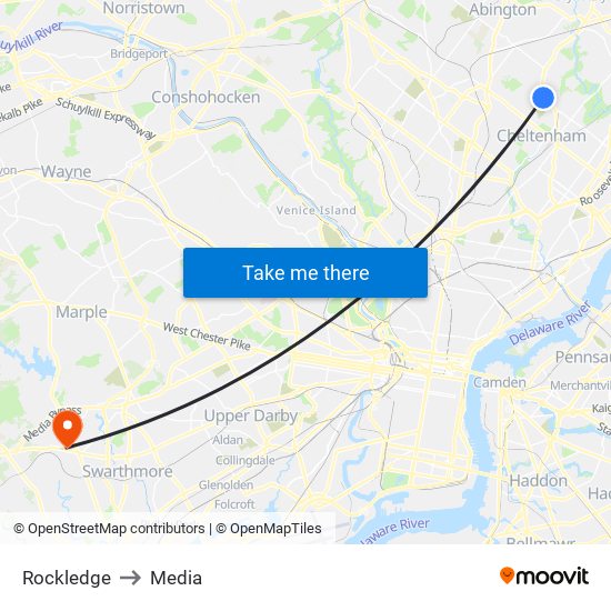 Rockledge to Media map