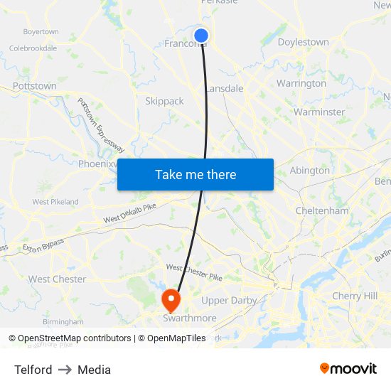 Telford to Media map