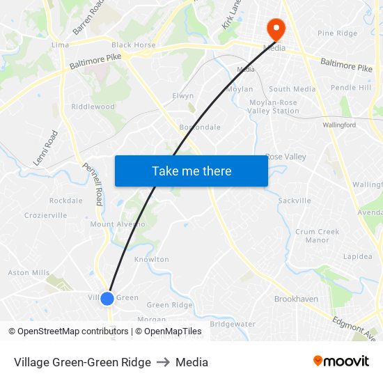 Village Green-Green Ridge to Media map