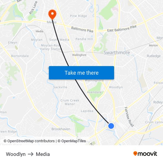 Woodlyn to Media map