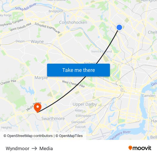 Wyndmoor to Media map