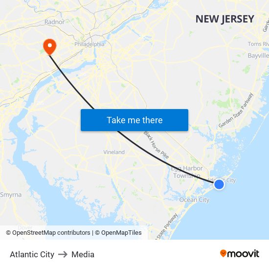 Atlantic City to Media map