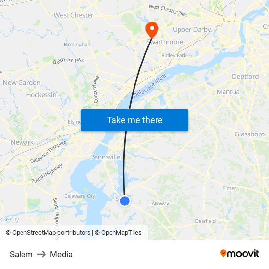 Salem to Media map