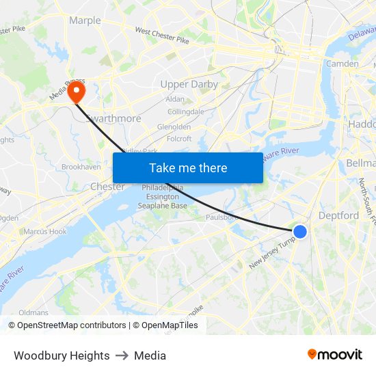Woodbury Heights to Media map