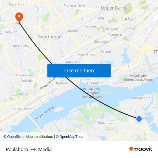 Paulsboro to Media map