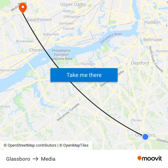 Glassboro to Media map