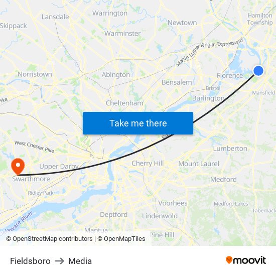 Fieldsboro to Media map