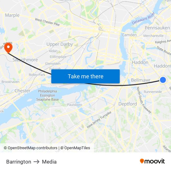 Barrington to Media map