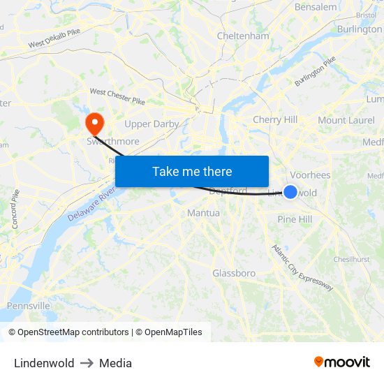 Lindenwold to Media map