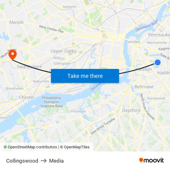 Collingswood to Media map
