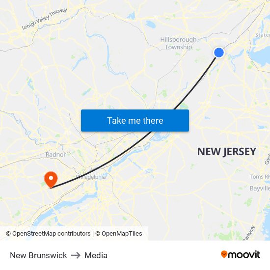 New Brunswick to Media map