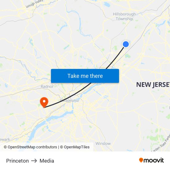 Princeton to Media map