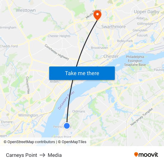 Carneys Point to Media map