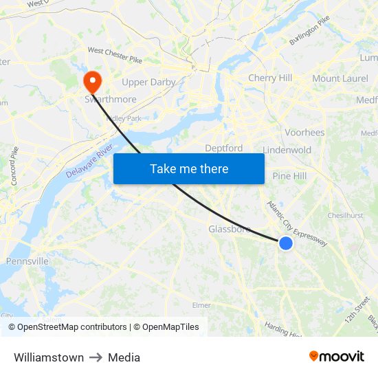 Williamstown to Media map