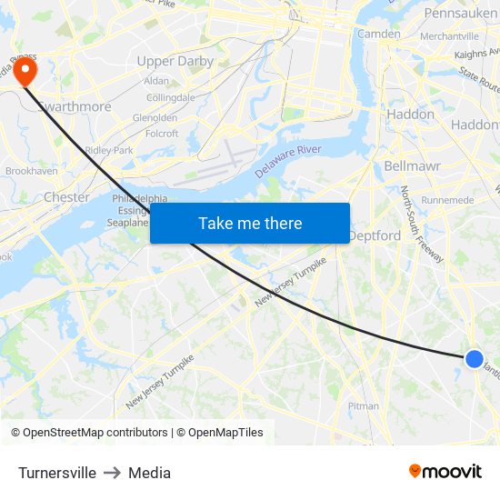 Turnersville to Media map