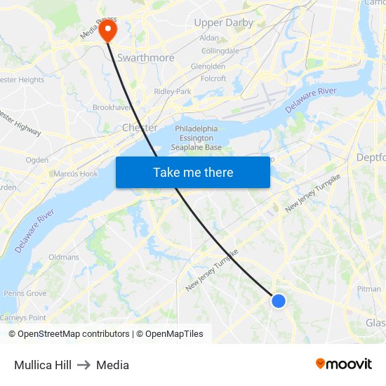 Mullica Hill to Media map