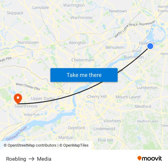 Roebling to Media map