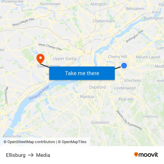 Ellisburg to Media map