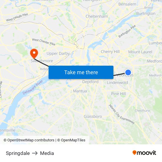 Springdale to Media map