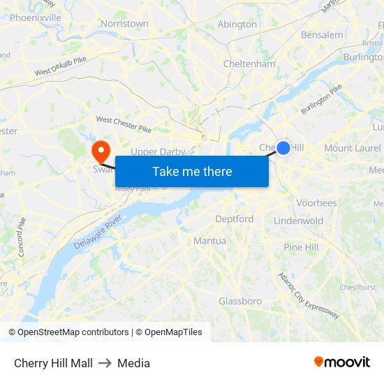 Cherry Hill Mall to Media map