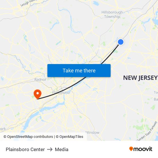 Plainsboro Center to Media map