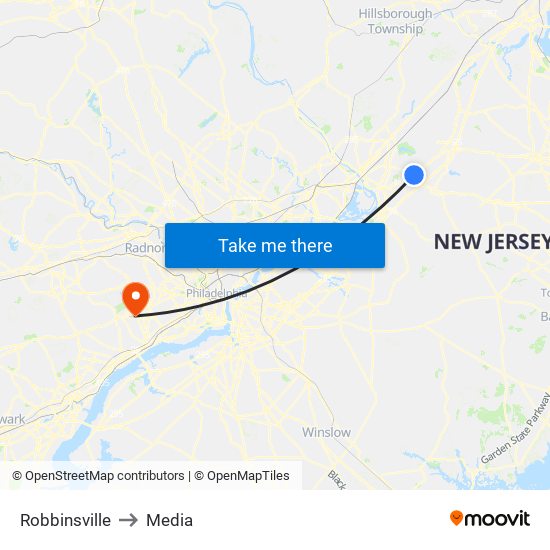 Robbinsville to Media map