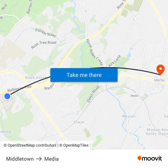 Middletown to Media map