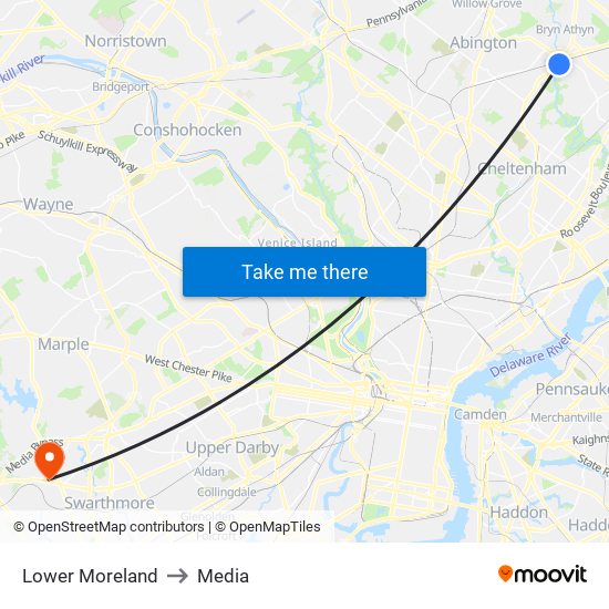 Lower Moreland to Media map