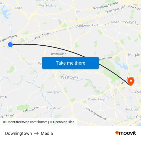 Downingtown to Media map