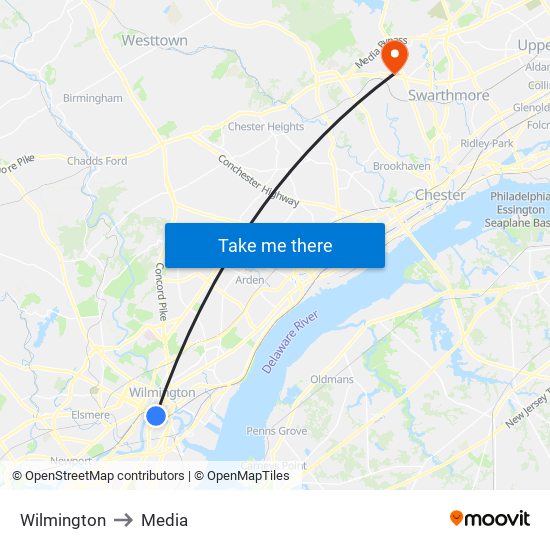 Wilmington to Media map