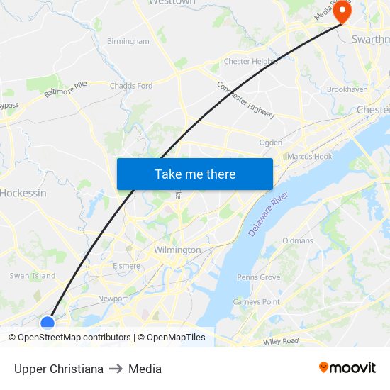 Upper Christiana to Media map