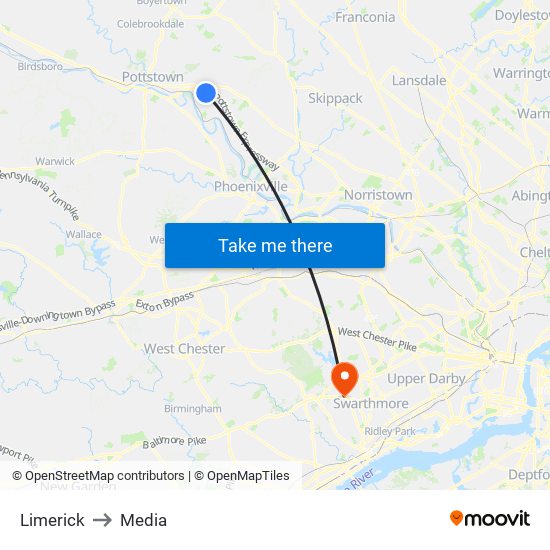 Limerick to Media map