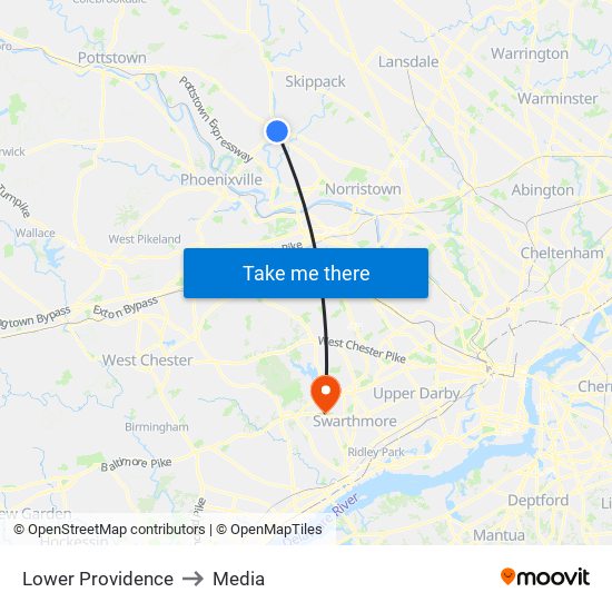 Lower Providence to Media map