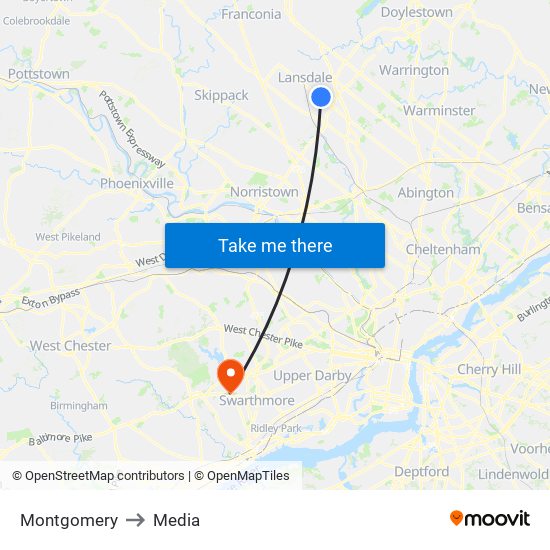 Montgomery to Media map