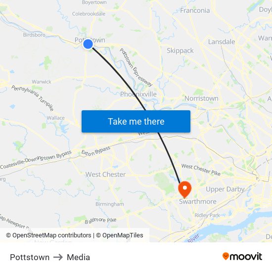 Pottstown to Media map