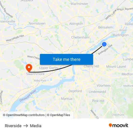 Riverside to Media map