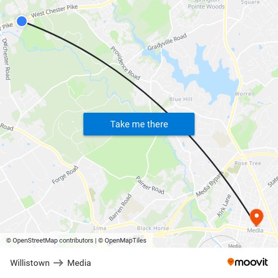 Willistown to Media map