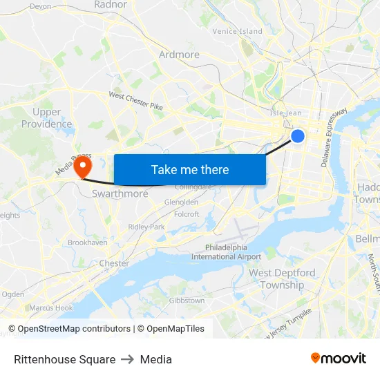 Rittenhouse Square to Media map
