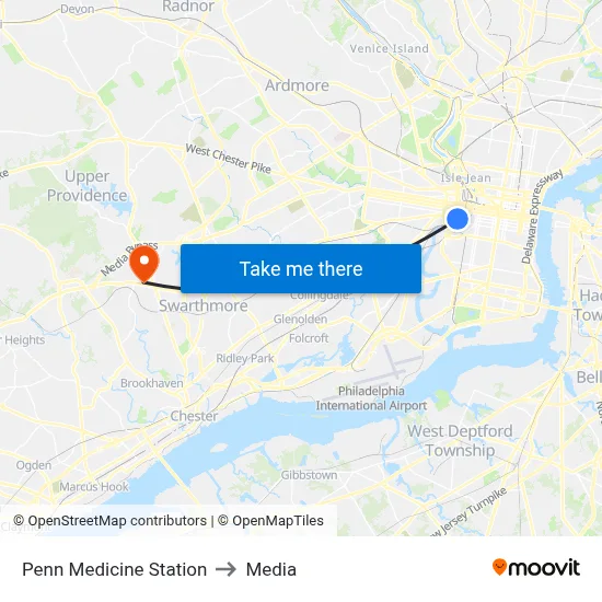 Penn Medicine Station to Media map