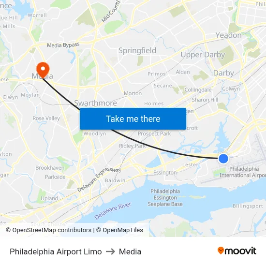Philadelphia Airport Limo to Media map