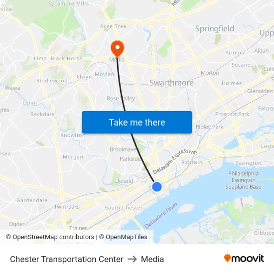 Chester Transportation Center to Media map