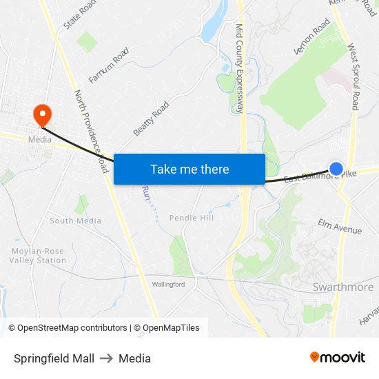 Springfield Mall to Media map
