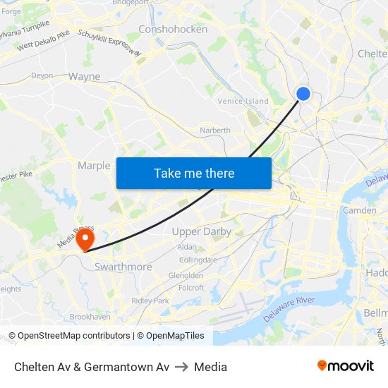 Chelten Av & Germantown Av to Media map