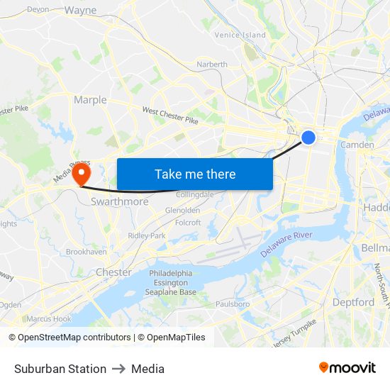 Suburban Station to Media map