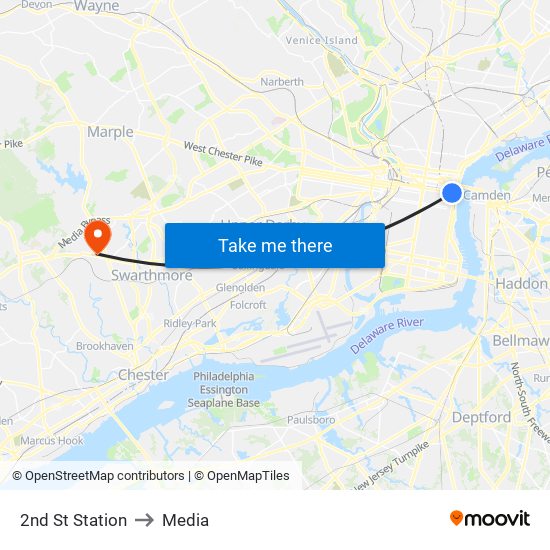 2nd St Station to Media map
