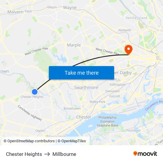 Chester Heights to Millbourne map