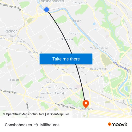 Conshohocken to Millbourne map