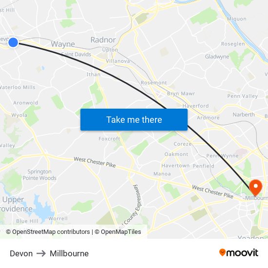 Devon to Millbourne map