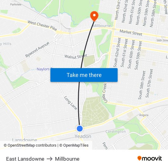 East Lansdowne to Millbourne map